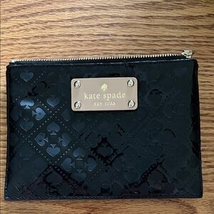 kate spade Black Patent Embossed Cosmetic Pouch with Gold Plaque